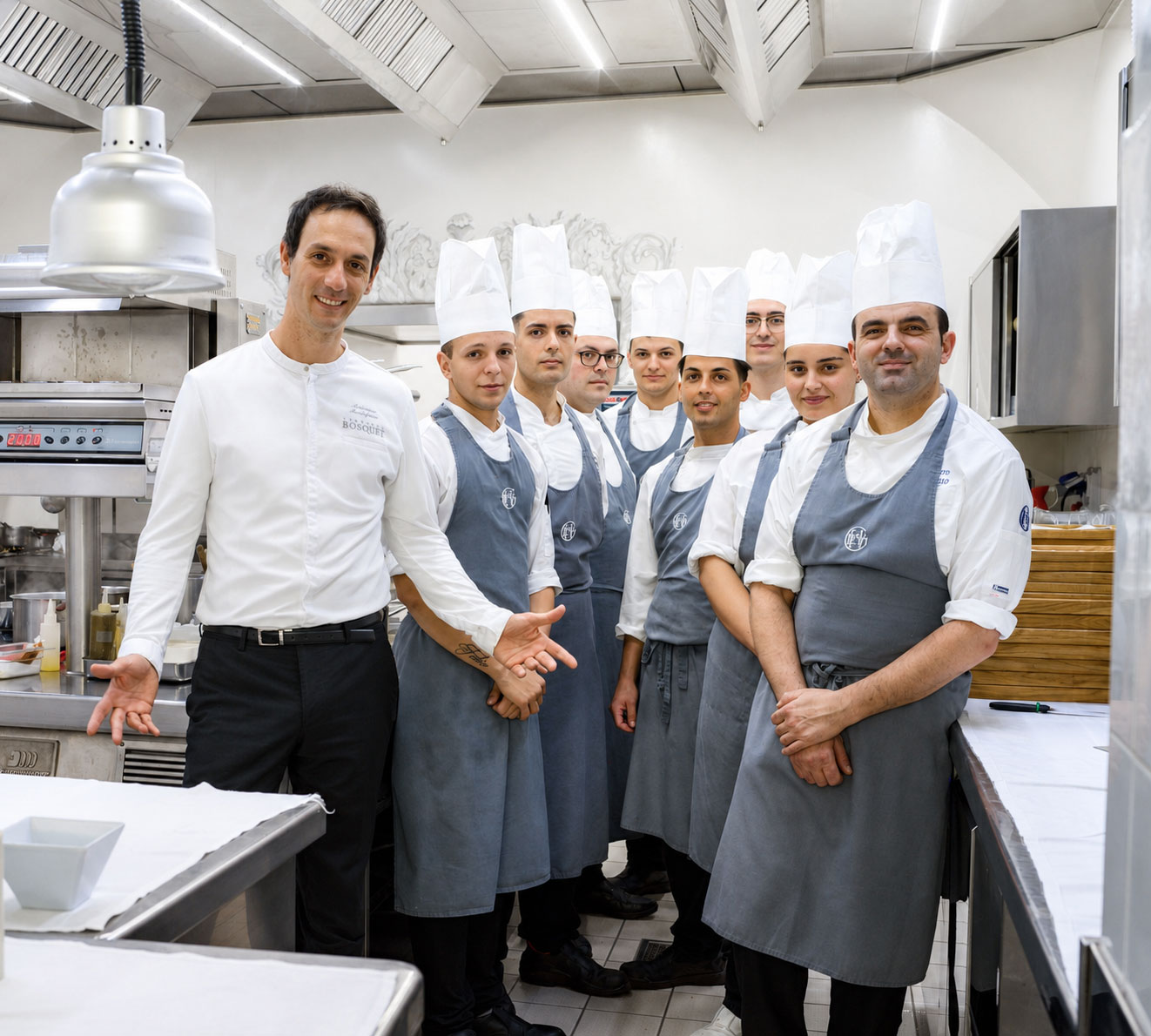 Antonino Montefusco with the Terrazza Bosquet kitchen brigade