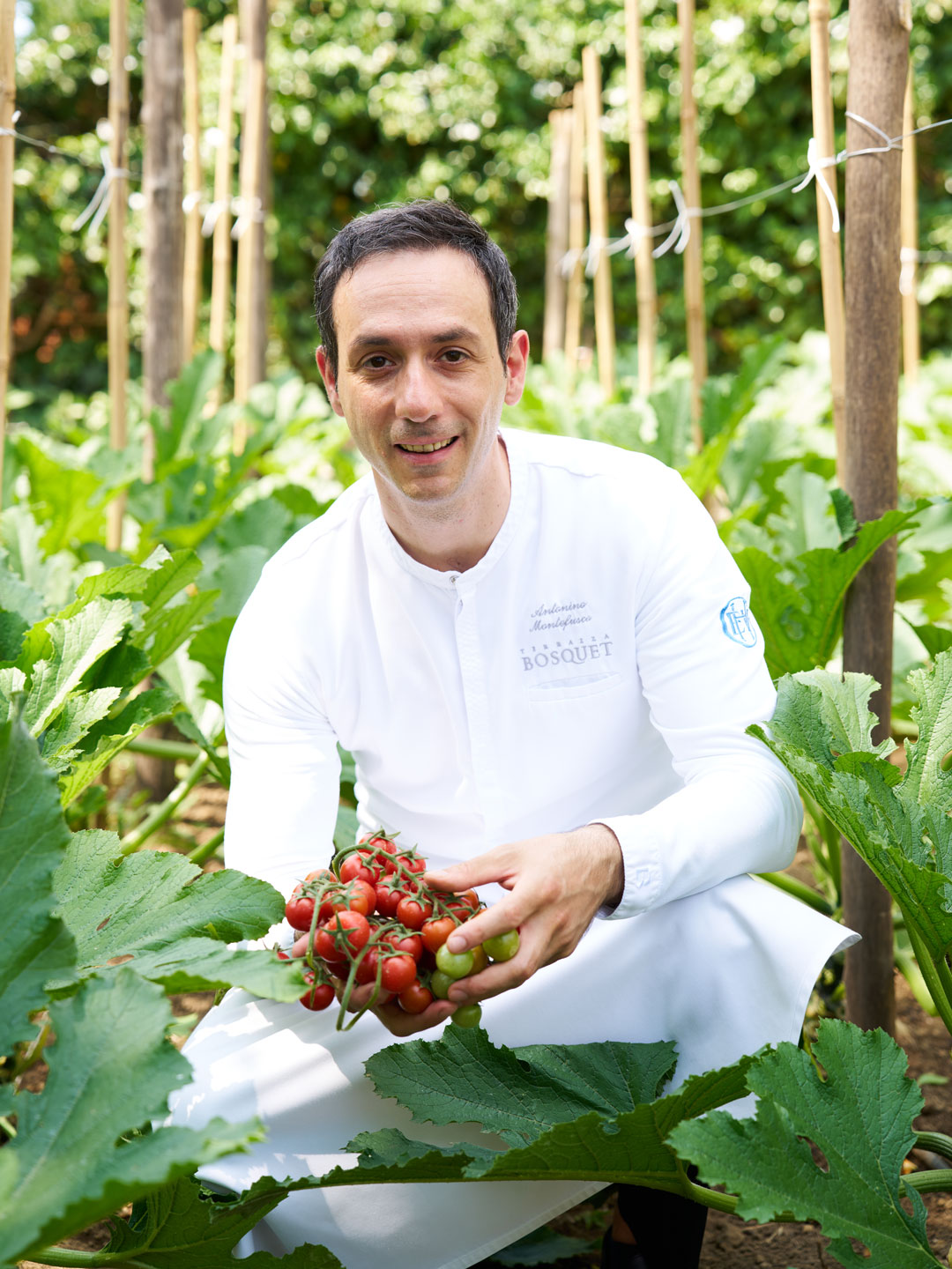 Executive Chef Antonino Montefusco in the kitchen garden of Grand Hotel Excelsior Vittoria